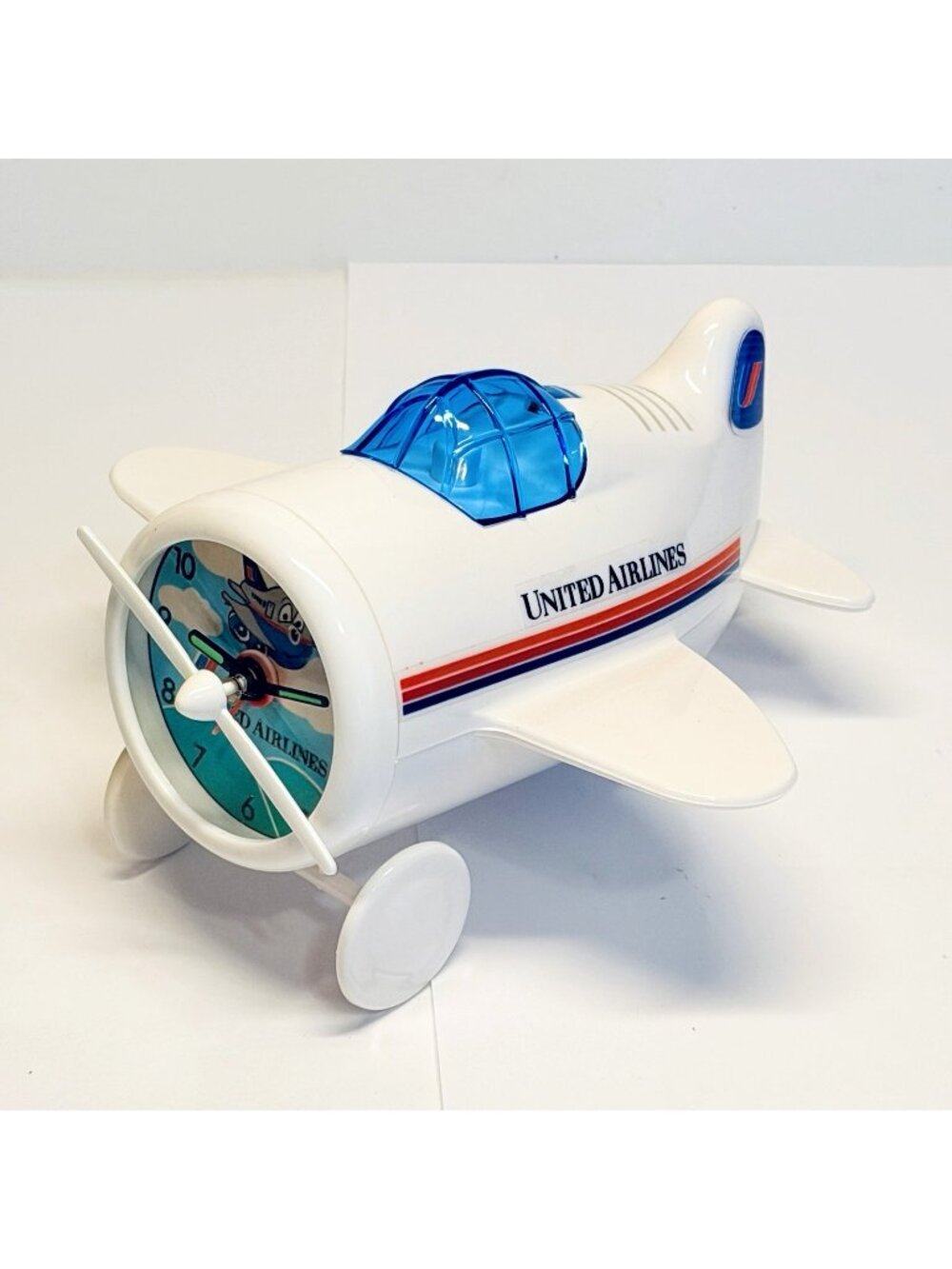 United Airlines VTG  Airplane Desk Alarm Clock Works Propeller Moves